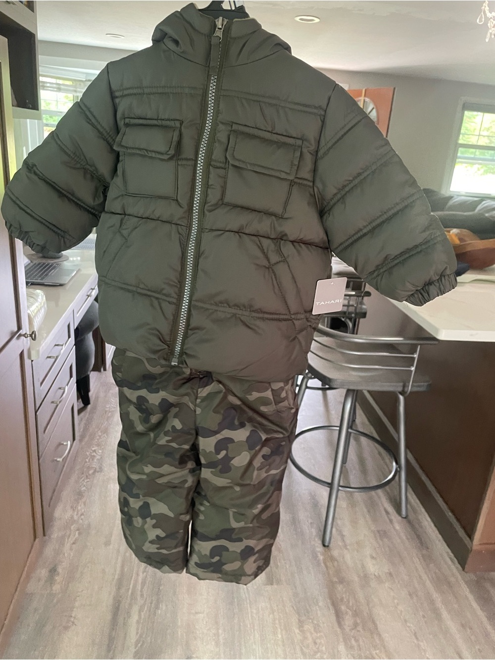 Tahari Olive Green Jacket and snow suit with Faux Fur Lining